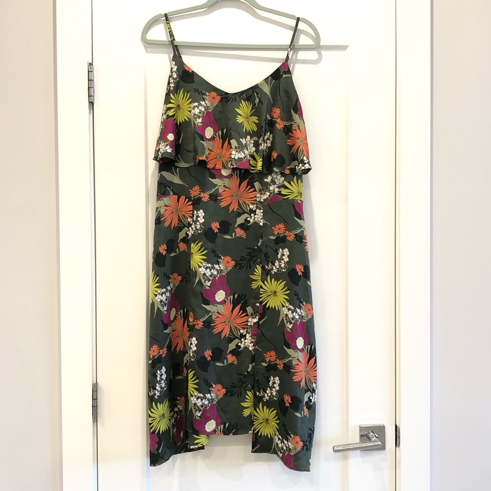 Banana Republic Olive Green Midi Dress 90s moody Floral slip boho